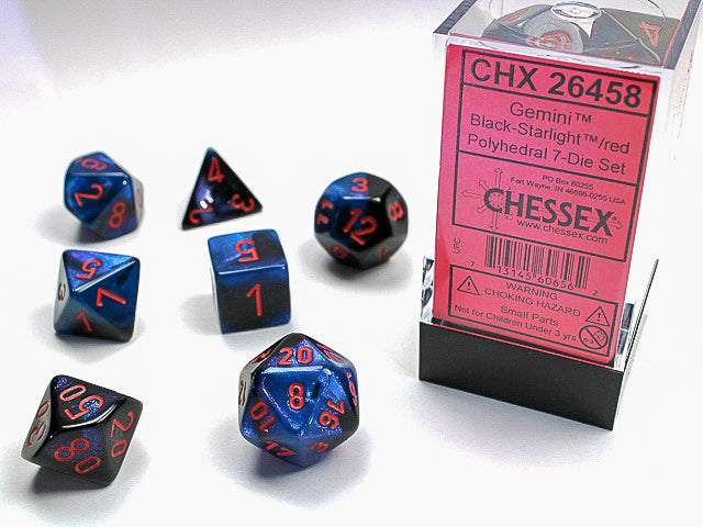 Image of Chessex Gemini - Black-Starlight/Red - 7 Dice Set