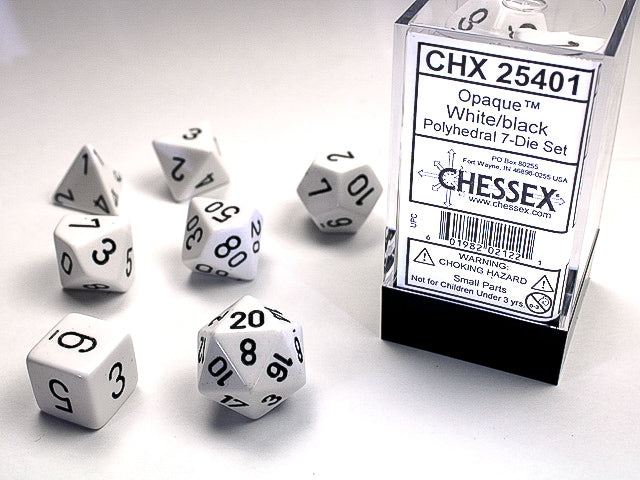 Image of Chessex Opaque - White/Black - 7 Dice Set