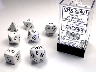 Chessex Opaque - White/Black - 7 Dice Set
