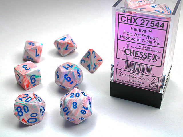 Image of Chessex Festive - Pop Art/blue - 7 Die Set