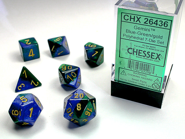 Image of Chessex Gemini - Blue-Green/Gold - 7 Dice Set