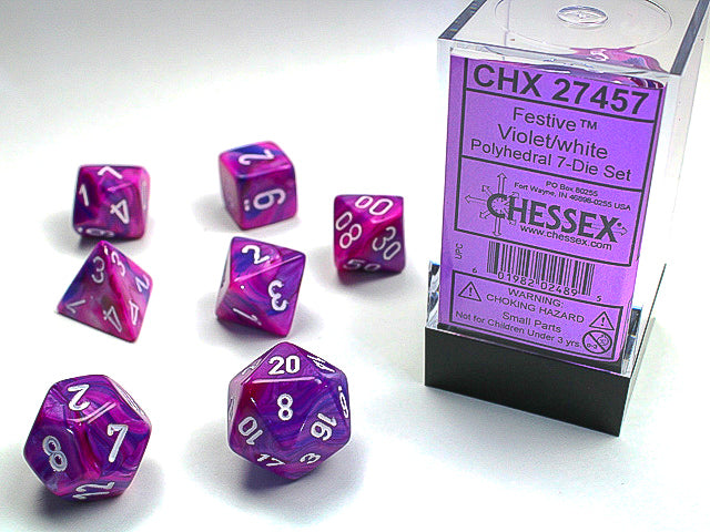 Image of Chessex Festive - Violet/White - 7 Dice