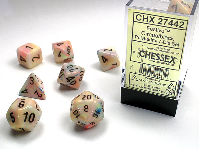 Image of Chessex Festive - Circus/Black - 7 Dice Set