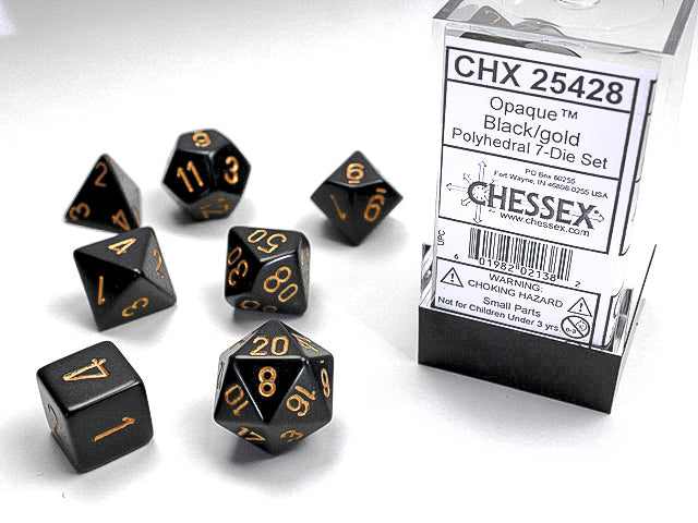 Image of Chessex Opaque - Black/Gold - 7 Dice Set