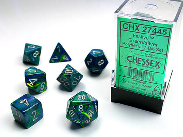 Chessex Festive - Green/Silver - 7 Dice Set