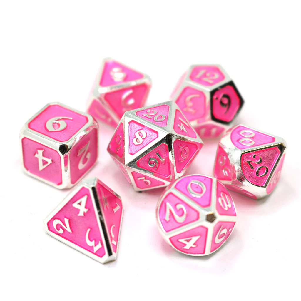 Image of Mythica Platinum Pink Sapphire 7pc RPG Set - Die Hard Metal Dice