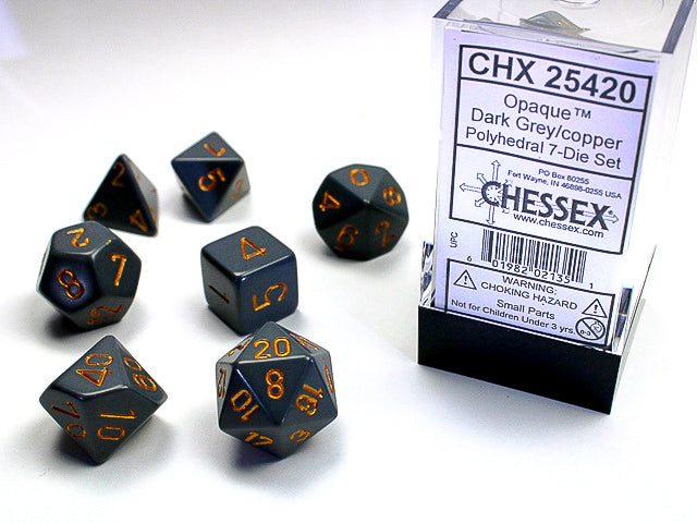 Image of Chessex Opaque - Dark Grey/Copper - 7 Dice Set