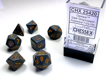 Chessex Opaque - Dark Grey/Copper - 7 Dice Set
