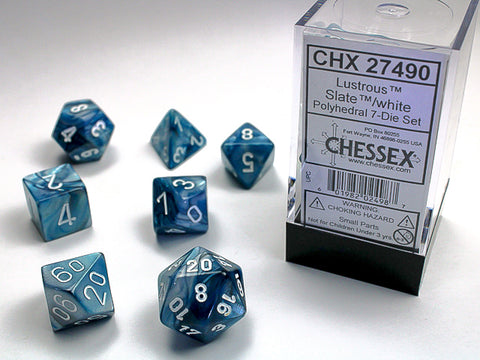 Chessex Lustrous - Slate/White - 7 Dice