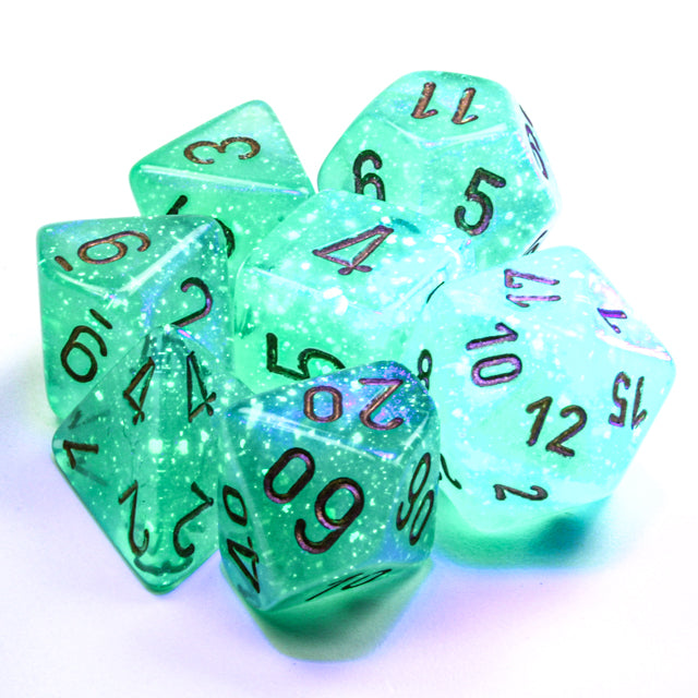 Image of Chessex Borealis - Light Green/Gold Luminary Effect - 7 Dice