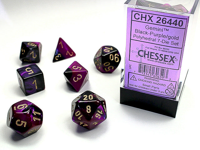 Chessex Gemini - Black-Purple/Gold - 7 Dice