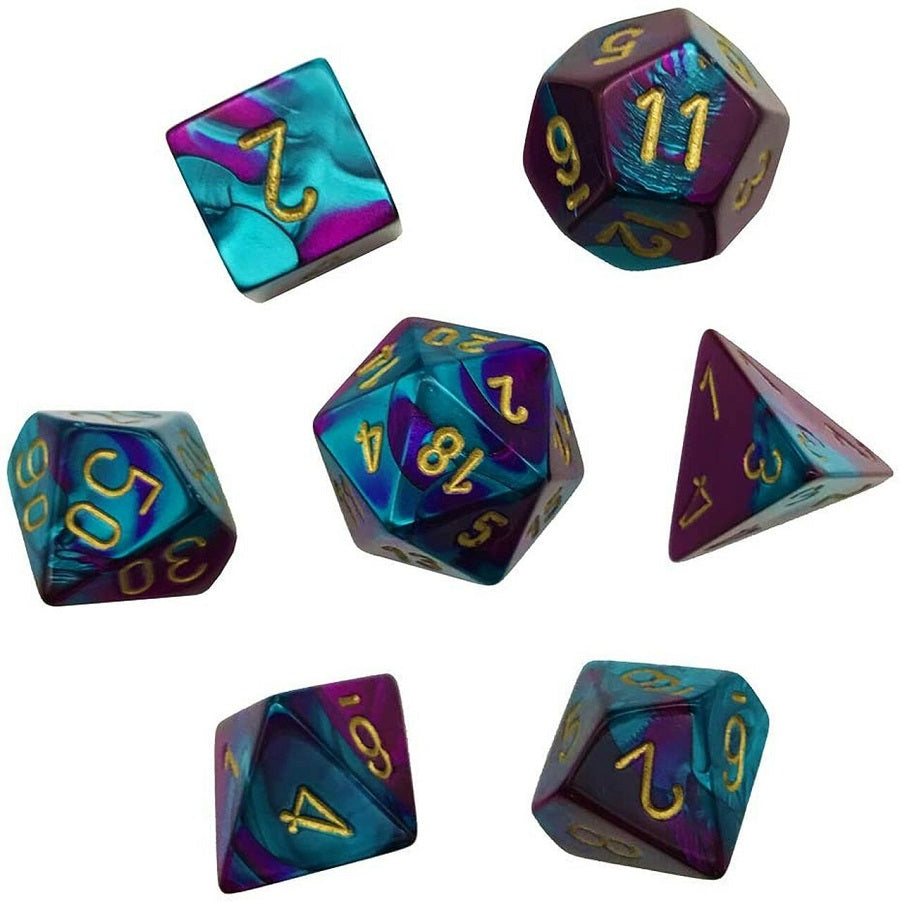 Image of Mini Gemini (Purple-Teal/Gold) - Mini Polyhedral 7-Die Set