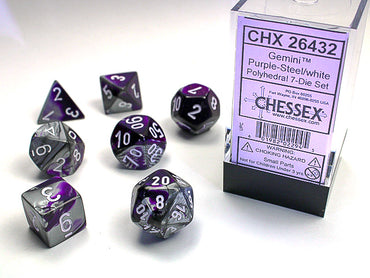 Chessex - Gemini Purple-Steel/White - 7 Dice