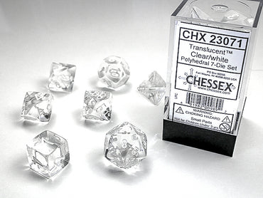 Chessex Translucent - Clear/White - 7 Dice