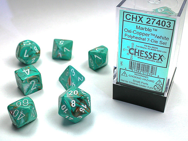 Image of Chessex Marble - Oxi-Copper/White - 7 Dice