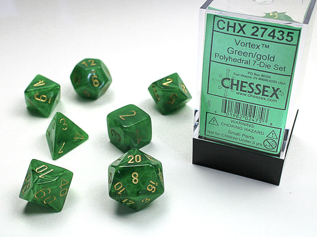 Image of Chessex Vortex - Green/Gold - 7 Dice