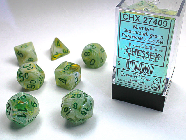 Image of Chessex Marble - Green/Dark Green - 7 Dice