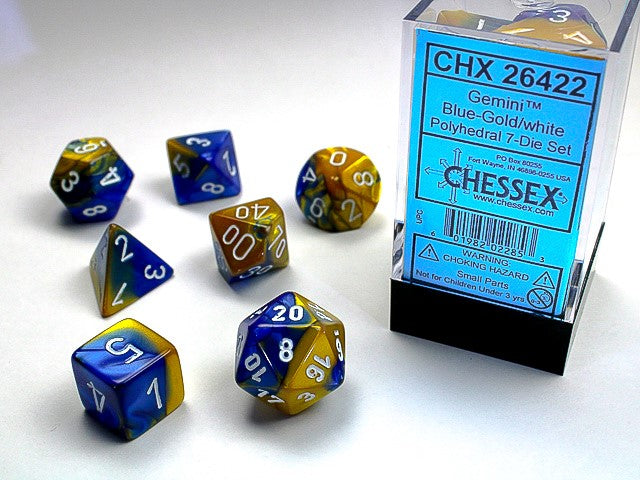 Chessex Gemini - Blue-Gold/White - 7 Dice