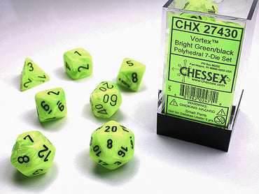 Chessex Vortex - Bright Green/Black - 7 Dice Set