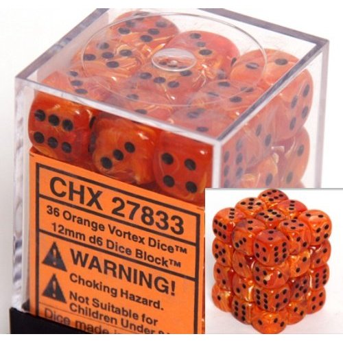 Chessex - Vortex - Orange/black - 36 D6 Dice Block